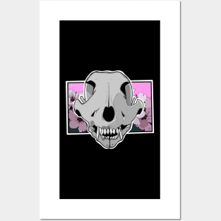 Dog skull with flowers Posters and Art